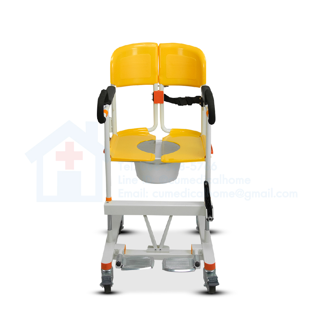 เก้าอี้รถเข็นเคลื่อนย้ายผู้ป่วย ระบบใช้มือหมุน (Manual Transfer Chair) รับประกัน 2 ปี