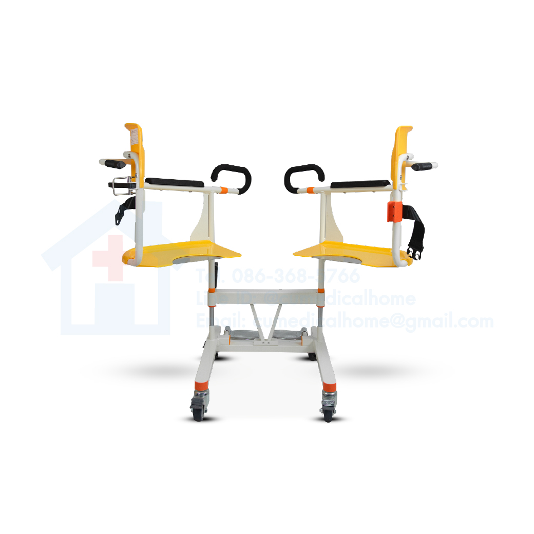 เก้าอี้รถเข็นเคลื่อนย้ายผู้ป่วย ระบบใช้มือหมุน (Manual Transfer Chair) รับประกัน 2 ปี