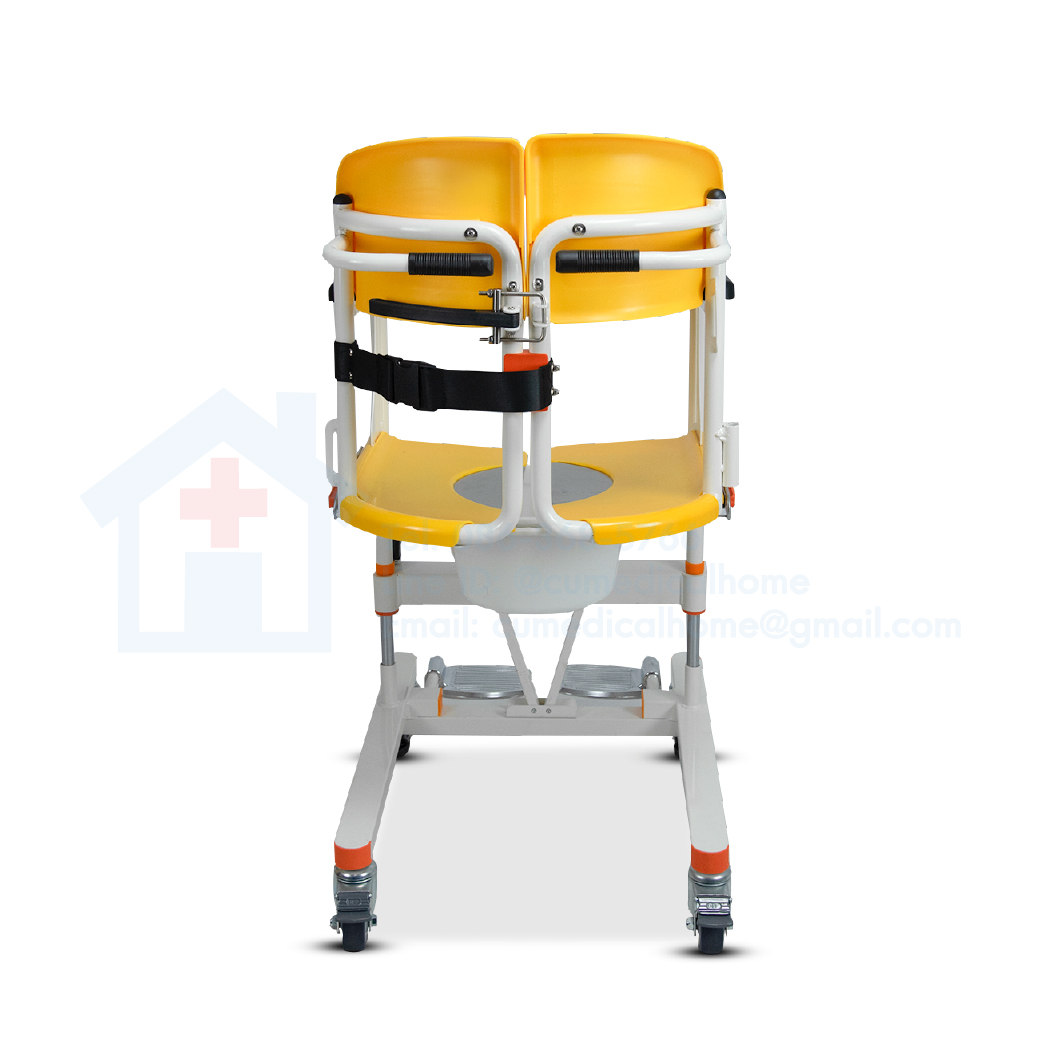 เก้าอี้รถเข็นเคลื่อนย้ายผู้ป่วย ระบบใช้มือหมุน (Manual Transfer Chair) รับประกัน 2 ปี