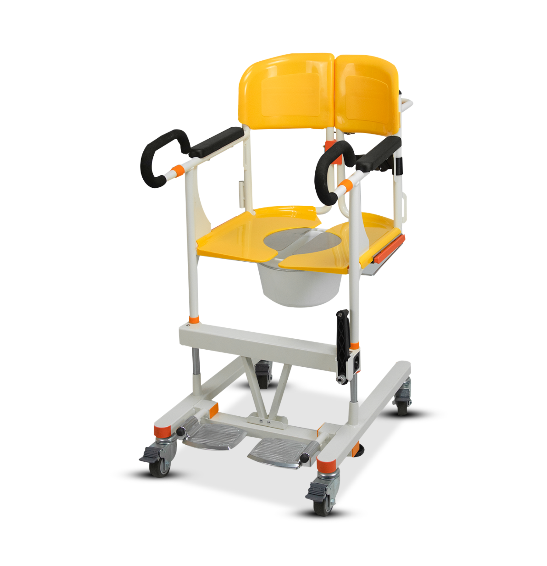 เก้าอี้รถเข็นเคลื่อนย้ายผู้ป่วย ระบบใช้มือหมุน (Manual Transfer Chair) รับประกัน 2 ปี