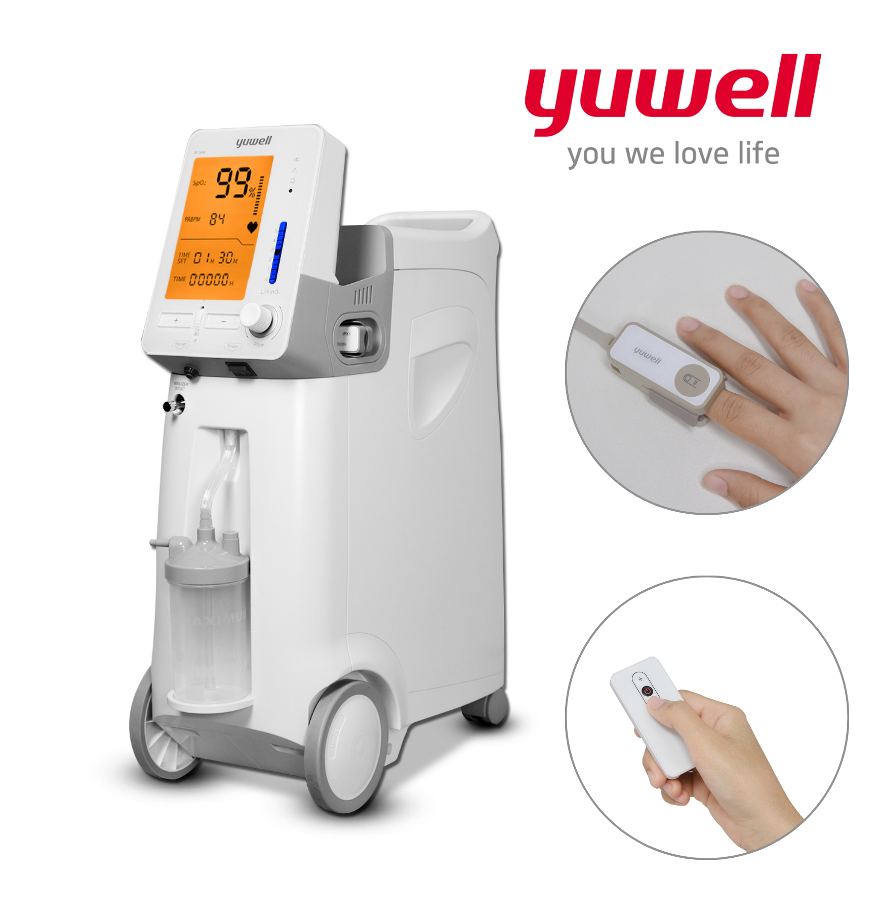 เครื่องผลิตออกซิเจน 5 ลิตร ยี่ห้อ Yuwell 9F-5AW รุ่นเสียงเบา มีฟังก์ชั่นพ่นยา (ระดับเสียง ≤ 46 dB) รับประกัน 3 ปี