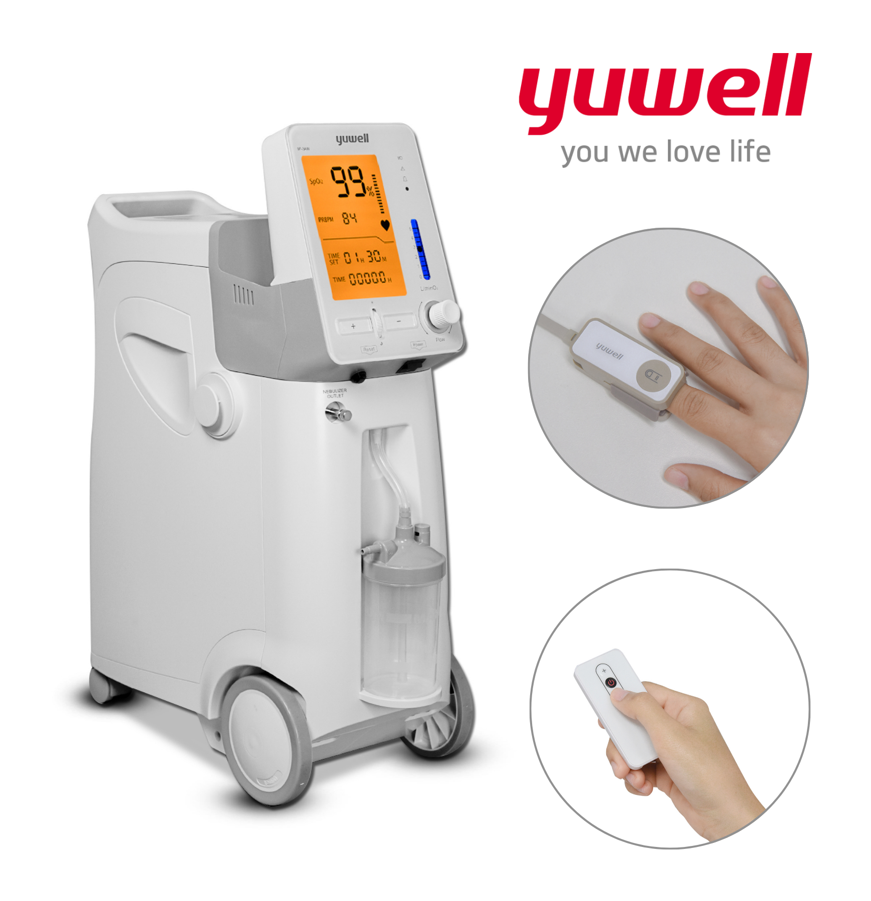 เครื่องผลิตออกซิเจน 3 ลิตร ยี่ห้อ Yuwell 9F-3AW รุ่นเสียงเบา มีฟังก์ชั่นพ่นยา (ระดับเสียง ≤ 46 dB) รับประกัน 3 ปี