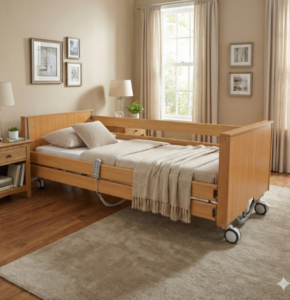 เตียงผู้ป่วยไฟฟ้า  5-6 ฟังก์ชั่น วัสดุไม้ (Wooden Electric Bed) สามารถพับเก็บได้