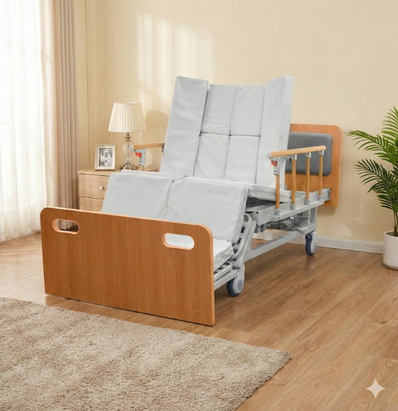 เตียงพยาบาลไฟฟ้า พลิกตะแคงตัวซ้าย-ขวา แบบลายไม้ รุ่นซุปเปอร์ชีป (Super Cheap)