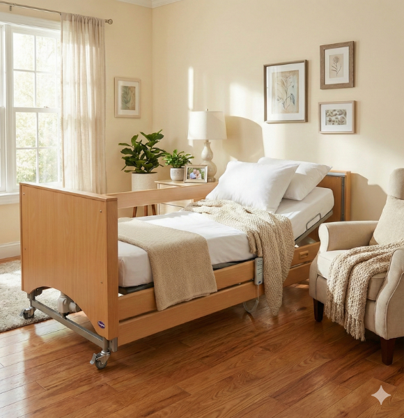 เตียงผู้สูงอายุไฟฟ้า ดีไซน์ไม้ลักซ์ชัวรี่ ยี่ห้อ INVACARE Medley Ergo