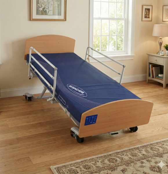 เตียงผู้สูงอายุไฟฟ้า ดีไซน์ไม้ลักซ์ชัวรี่ ยี่ห้อ INVACARE CS8 Floorline Bed