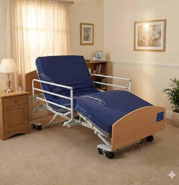 เตียงผู้สูงอายุไฟฟ้า ดีไซน์ไม้ลักซ์ชัวรี่ ยี่ห้อ INVACARE CS8 Floorline Bed